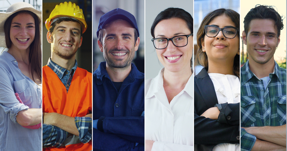 Collage,Professions,,Gardener,,Builder,,Auto,Mechanic,,Doctor,,Business,Woman,And HR across a wide range of industries